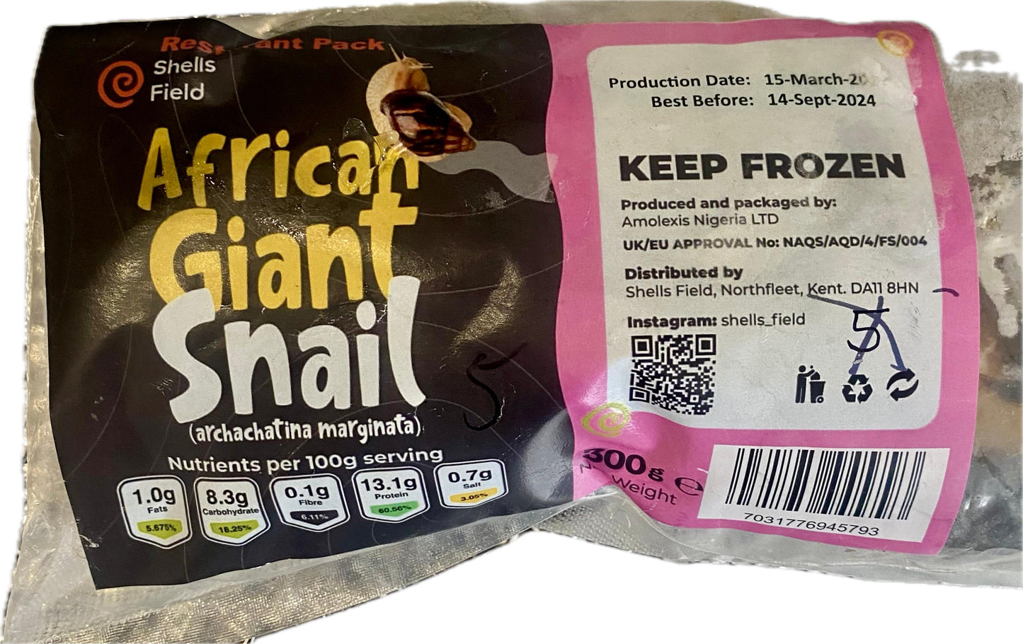 3-4 Jumbo snails per pouch (300g)